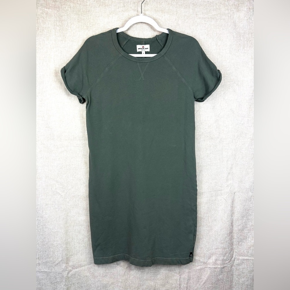 American Giant JUMPER DRESS short sleeve green sweatshirt dress size small